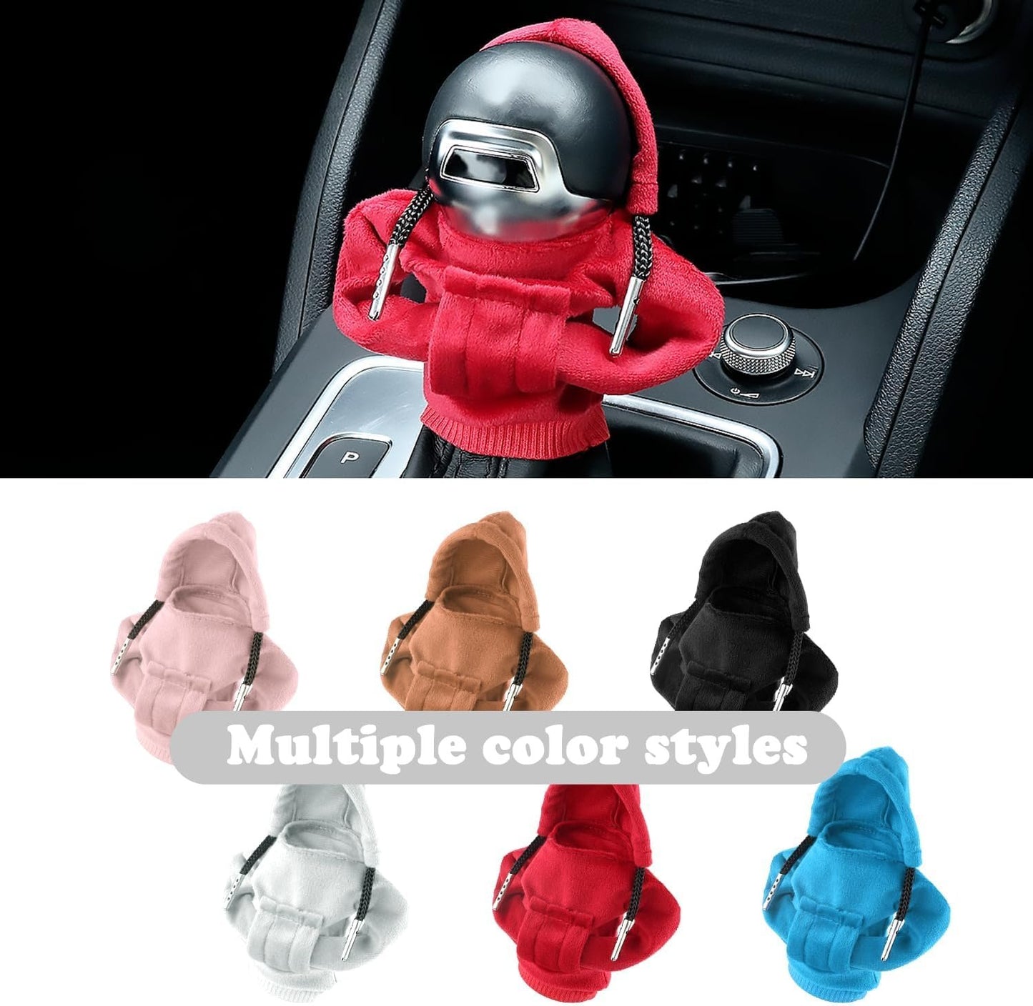 Car Gear Shift Cover,Cute Gear Shift Knob Hoodie for Car Decorations & Protections,All Seasons Universal Car Accessories Interior Shifter Cover Fits Car Truck SUV (red)
