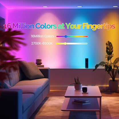 MOES Matter Smart Recessed Lighting 6 Inch, Color Changing WiFi Smart Downlight with Junction Box, 2700K-6500K CW& RGB Dimmable, Work with Apple Homekit/Alexa/Google Home, 1200lm 14W 4 Pack