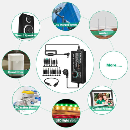 Jadeshay Adjustable Power Adapter 3 V-24 V 5 A 120 W Universal Adapter 100 V-240 V AC to DC with LED Display, Power Adapter Converter for Home Electronics