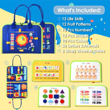 Montessori Activity Busy Book for Toddler - 3 4 5 Years Old Activity Busy Board Toy, Sensory Board Toy Educational Activities for Fine Motor Skills Learning, Travel Toys for Airplane Car Christmas