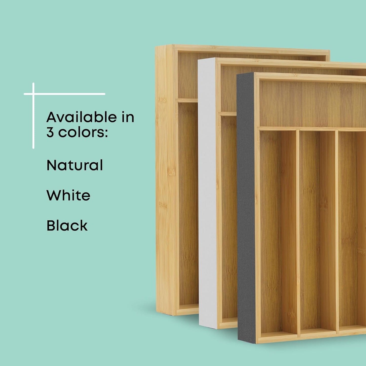 JoyJolt Bamboo Drawer Organizer for Kitchen Utensils, Drawer Divider for Large Cutlery and Silverware, Flatware Holder Tray, 5-Compartment Silverware Organizer, Garage Kitchen & Junk Drawer Organizer