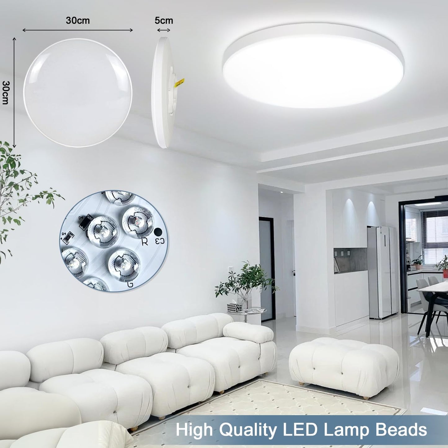 Eregou Dimmable LED Ceiling Light, 24W 2400LM Smart RGB LED Ceiling Light Alexa, Living Room Lamp IP44 Bedroom Lamp, Compatible with Alexa APP Google Assistant, 2700K-6500K