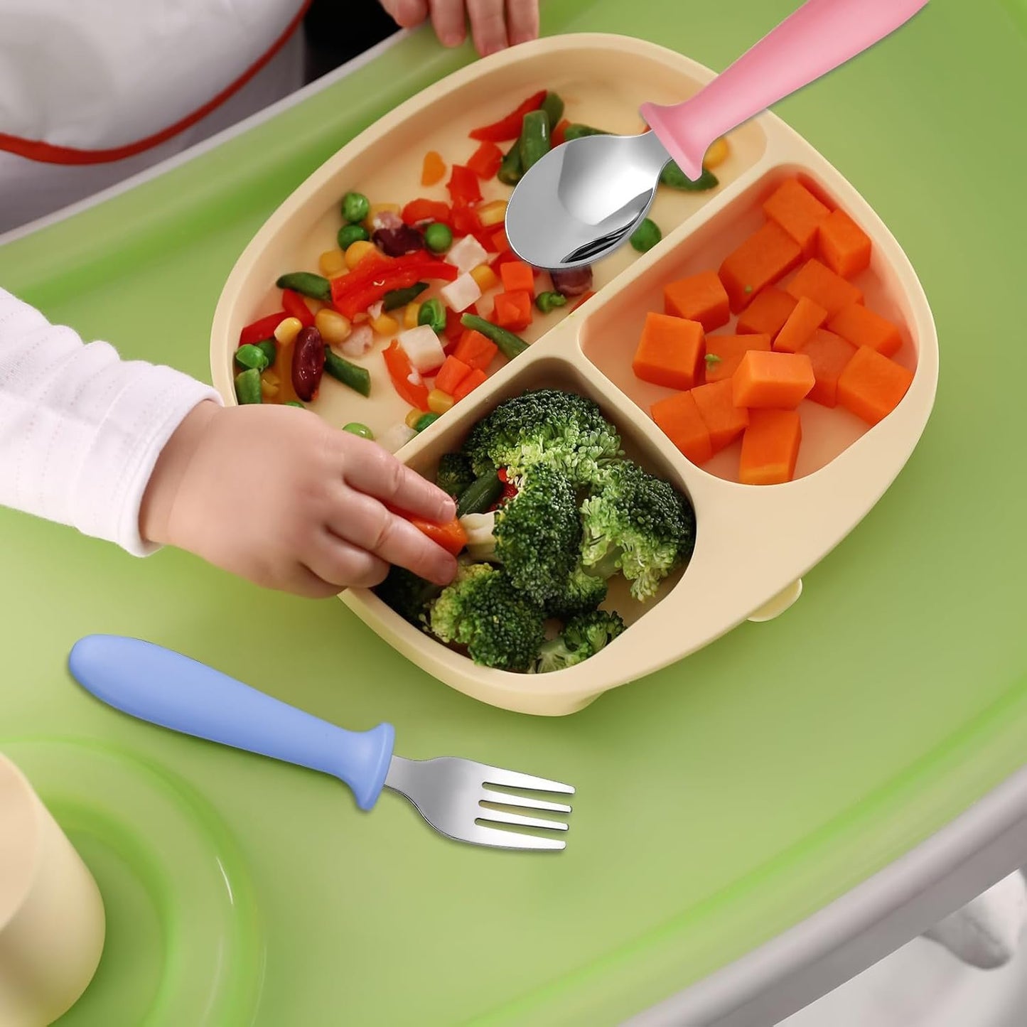6 Pieces Toddler Utensils, Toddler Forks and Spoons, Kids Silverware Set with Plastic Handle Stainless Steel Silverware, Dishwasher Safe