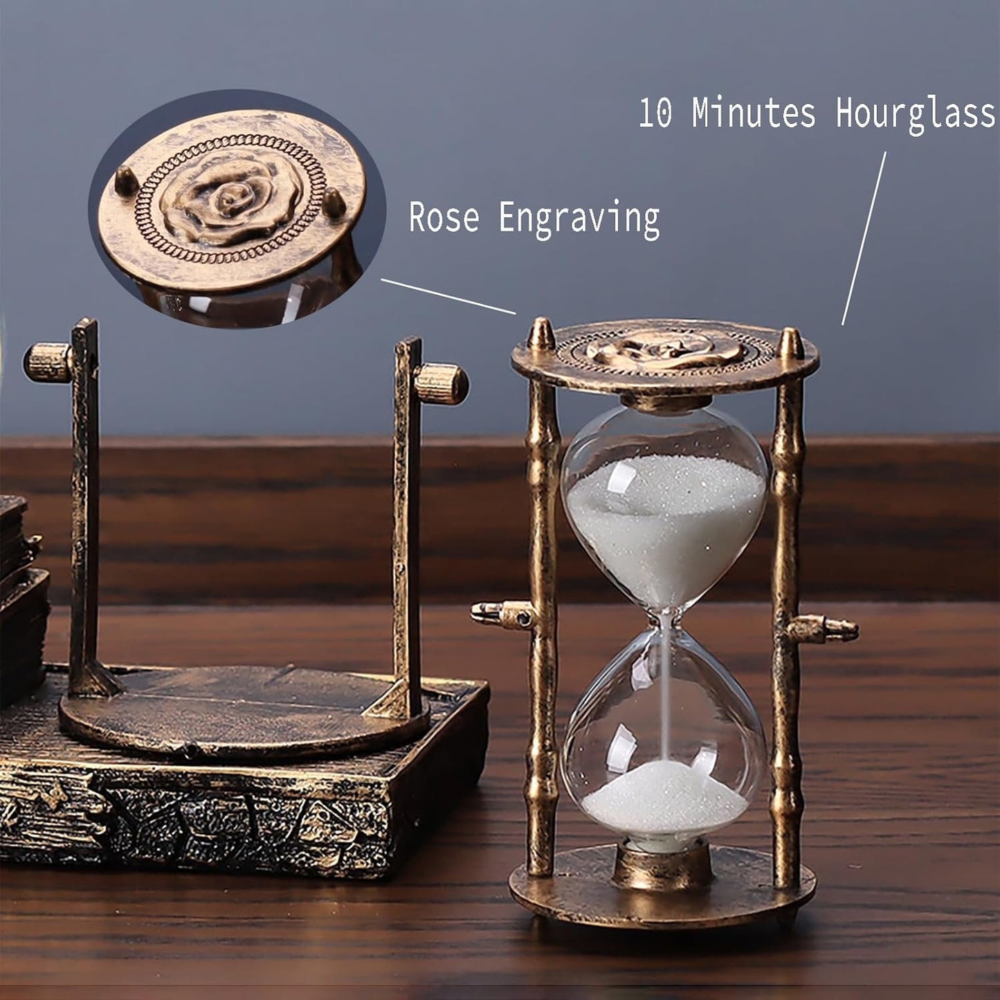 IDORTYBB LED Music Crystal Snow Globe with Hourglass Timer Home Decoration for Living Room Bedroom Book Shelf TV Cabinet Desktop Decor Statue Figurine Table Centerpieces Ornaments (Brass)