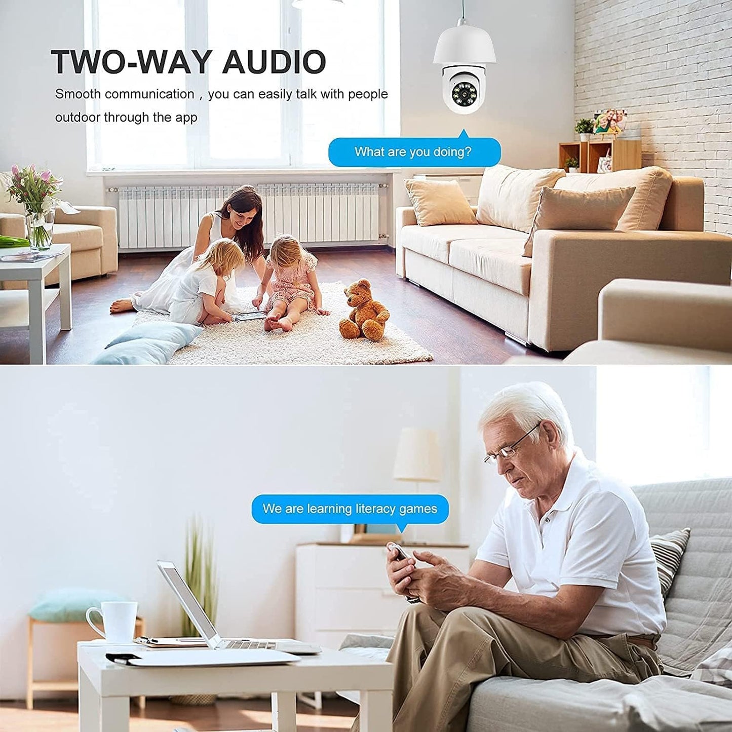 Light Bulb Security Camera 1080P, Free Cloud Storage Wireless Security Camera with 2.4GHz/5GHz WiFi,360 Degree Pan/Tilt Human Motion Detection Two Way Audio Color Night Vision (1 Pack)