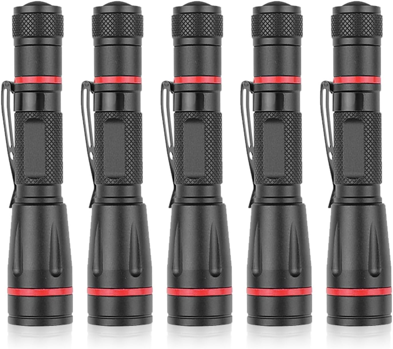 MVIOCS 5 Pack LED Flashlights, Handheld Pen Light Flashlight, Pocket Torch PenLight with Clip, Zoomable, Waterproof, Slim Led Pen Flashlight for Camping, Outdoor