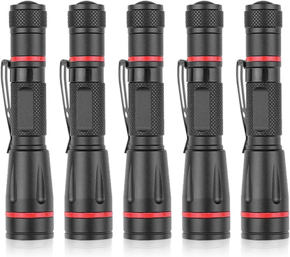 MVIOCS 5 Pack LED Flashlights, Handheld Pen Light Flashlight, Pocket Torch PenLight with Clip, Zoomable, Waterproof, Slim Led Pen Flashlight for Camping, Outdoor