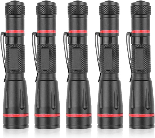 MVIOCS 5 Pack LED Flashlights, Handheld Pen Light Flashlight, Pocket Torch PenLight with Clip, Zoomable, Waterproof, Slim Led Pen Flashlight for Camping, Outdoor
