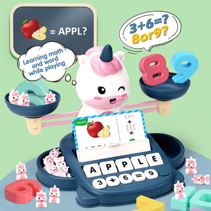 Qizebaby Toy for 3 4 5 6 Year Oldsï¼ŒUnicorns Learning Toy Balance Counting Math Toy with Matching Letter Spelling Gamesï¼ŒMath & Cards Learning Preschool Educational Gameï¼ŒKid Toys Boys Girls