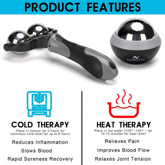 Nobility Massage Ball Roller– Ice Cold and Hot for Deep Tissue and Sore Muscle Relief of Stiffness and Stress, Body, Neck, Back, Foot, Plantar (Grey) (Grey)