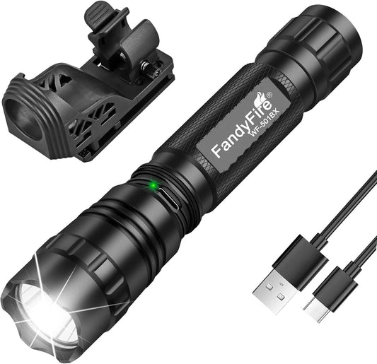 FandyFire Tactical Flashlight, 1000 High Lumen Rechargeable Light with Duty Belt Holster, Bright Flashlight for Emergency, 3 Practical Modes 501BX
