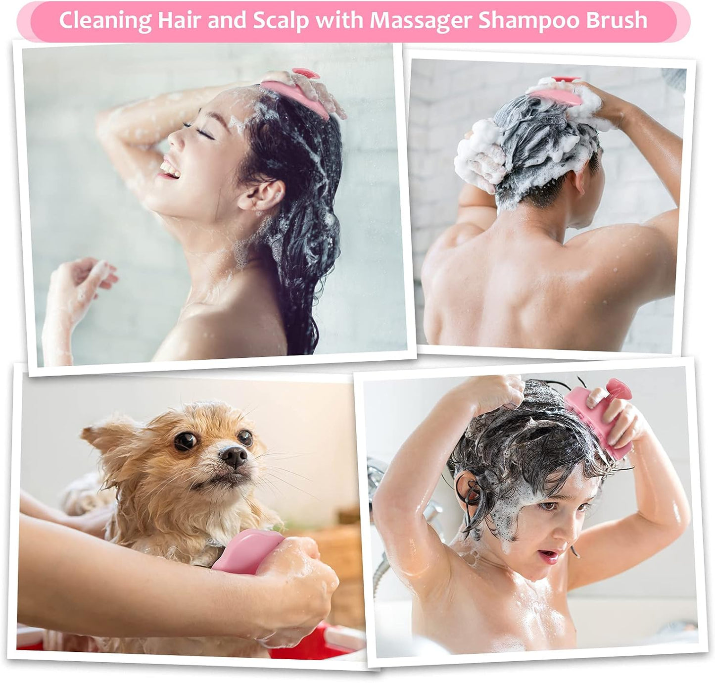 Soft Silicone Hair Scalp Massager Shampoo Brush for Wet Dry Oily Curly Straight Thick Thin Rough Long Short Natural Men Women Kids Pets Hair Care Tools（Pink