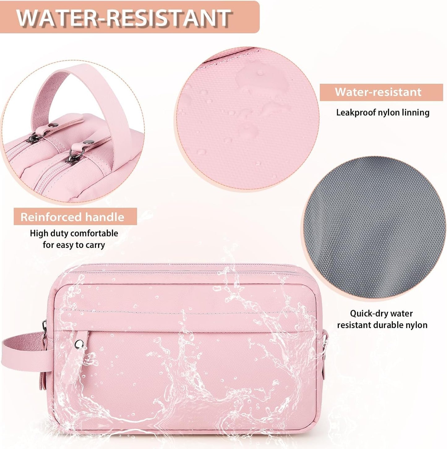 Toiletry Bag Oxford Cloth Toiletry Bag for Men and Women Portable Travel Shaving Dopp Kit Water-Resistant Cosmetic Bag Travel Organizer Storage for Accessories,Pink