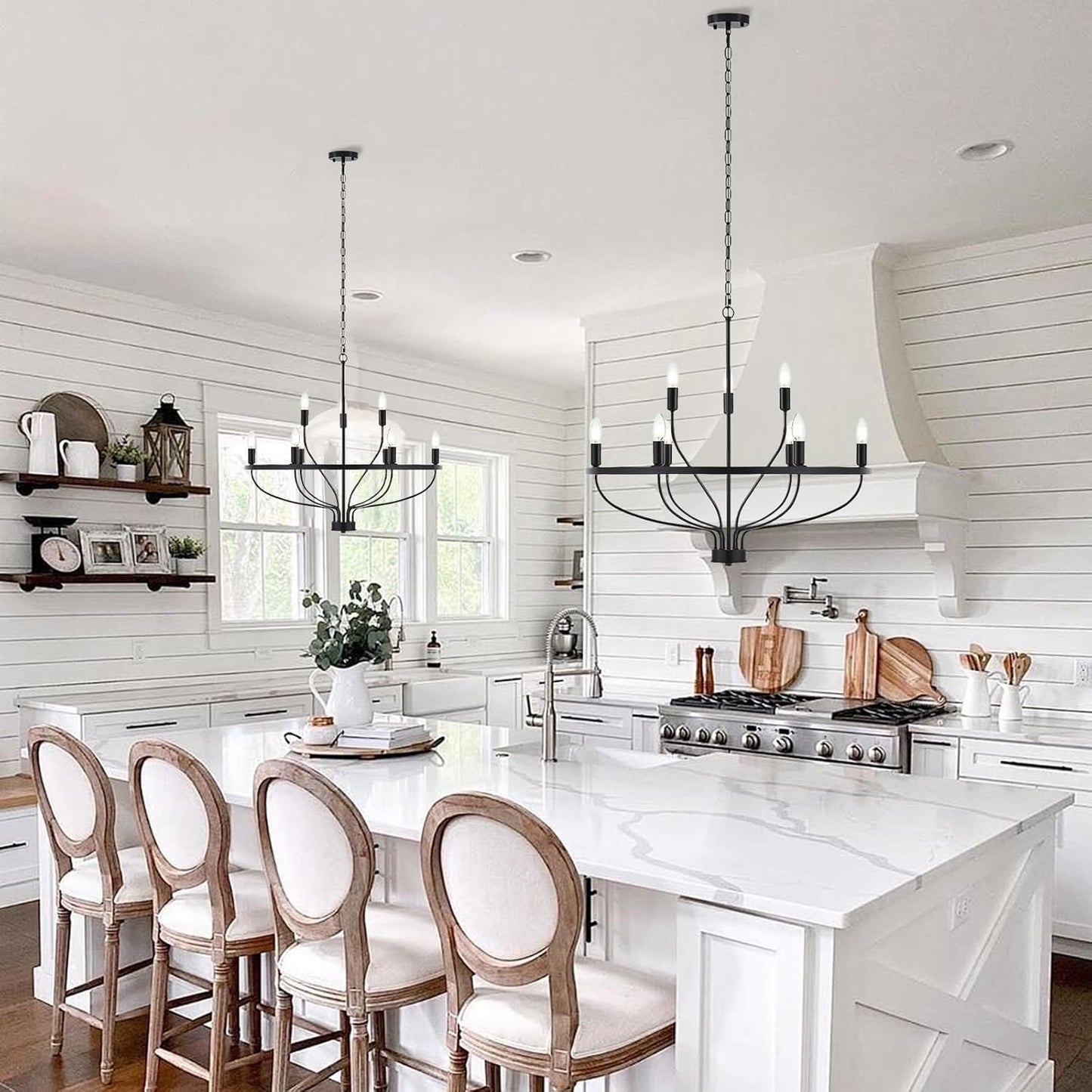 USOR 9-Light Black Chandelier Light Fixture Vintage Industrial Candle Chandelier Farmhouse Chandeliers Over Table Pendant Light for Dining Room Bedroom Living Room Kitchen D75cm E14 Bulbs Included