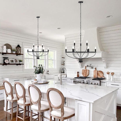 USOR 9-Light Black Chandelier Light Fixture Vintage Industrial Candle Chandelier Farmhouse Chandeliers Over Table Pendant Light for Dining Room Bedroom Living Room Kitchen D75cm E14 Bulbs Included