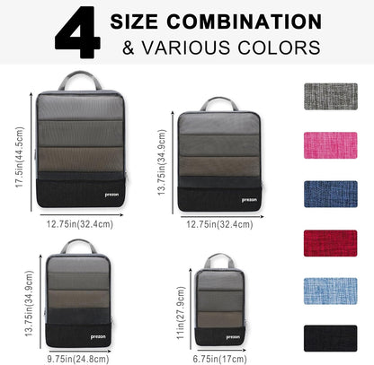 Prezon Compression Packing Cubes with Travel Shoes Bag and Laundry Bag, Luggage Organiser Set, Extensible Suitcase Organiser, Packing Organisers for Suitcases, Travel, Storage(Black, 4 Set)