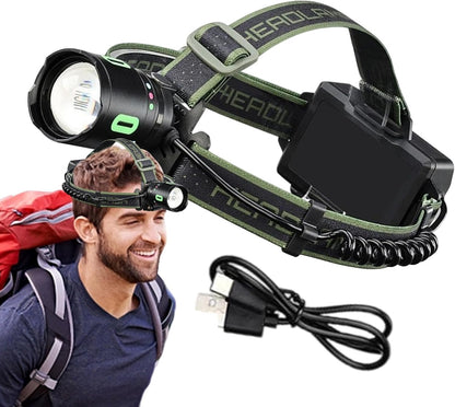 Generico Head Flashlight, Forehead Headlamp Light, 3.54x5.11x4.33 Inches Waterproof Bright Torch, 8 Lighting Modes, Safety Warning Feature for Adults, Fishing, Backpacking, Outdoor Walking