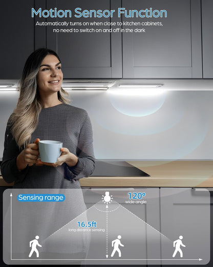 HIBOITEC Under Cabinet Lighting Rechargeable Closet Lights Wireless Motion Sensor Light Indoor, 50 LED Dimmable Magnetic Under Counter Light for Kitchen, Pantry, 2 Pack, Cool White Light, 10 inch