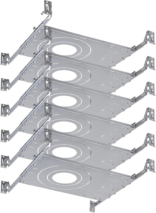 TORCHSTAR New Construction Mounting Plate, 3/4/6 Inch LED Recessed Lighting Kits, Compatibility Upgrade, Extendable Hanger Bars, Shallow Recessed Light Housing, Pack of 6