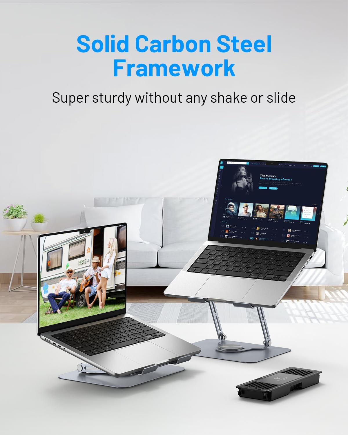 METFUT Laptop Cooling Stand with Detachable Thermoelectric Cooler, Adjustable Height & Angle, 360 Rotation Base, Carbon Steel Framework, Ultra-Quiet & Super Sturdy for up to 16” Laptop (Grey)