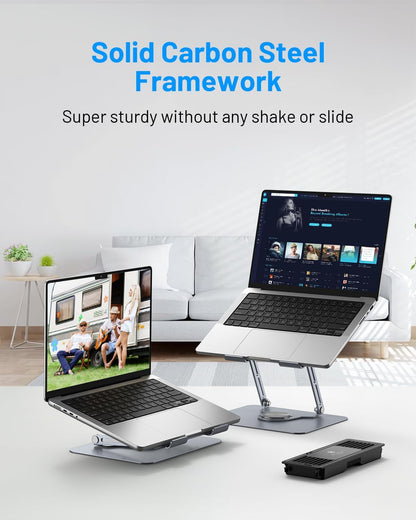 METFUT Laptop Cooling Stand with Detachable Thermoelectric Cooler, Adjustable Height & Angle, 360 Rotation Base, Carbon Steel Framework, Ultra-Quiet & Super Sturdy for up to 16” Laptop (Grey)