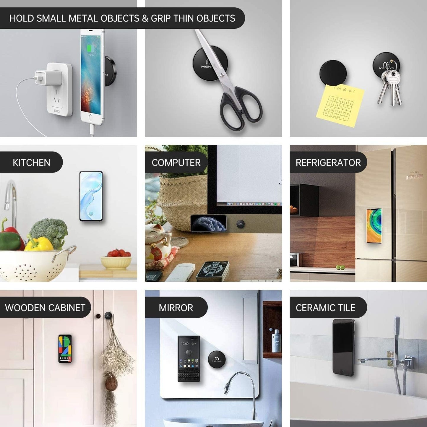 MENNYO Magnets for Mobile Phone, Car Phone Holder with Metal Plates Glued to the Dashboard | Wall Car Mobile Phone Mounts Compatible with iPhone Samsung Galaxy/Huawei Note etc.