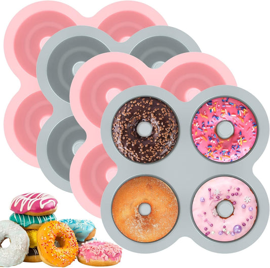 4Pcs Donut Mold 4-Cavity Silicone Doughnut Pan Non-Stick Baking Donut Pan Heat Resistant Doughnut Bakeware Reusable Donut Pan Multipurpose Baking Molds for Biscuit Bagels Muffins 17x17x3.2cm //