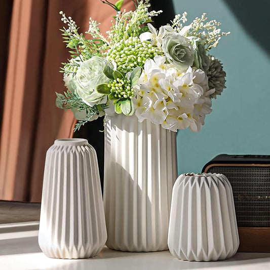 Deco Vases - Set of 3 White Ceramic Vases for the Modern Home, Opaque Deco Vases for Pampas Grass, Deco Vase Aesthetic Neutral Boho Scandinavian Flower Vases Decoration
