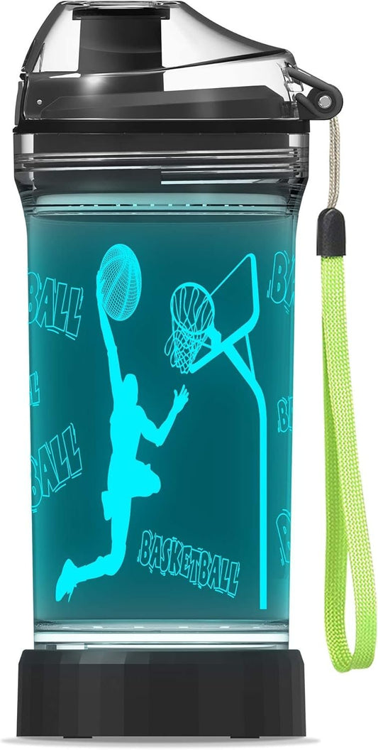 Basketball Gifts, Light Up Kids LED Water Bottle with 3D Basketball Design- 14 OZ Tritan BPA Free - Cool Drinking Cups Gift for School Kids Teenage Boy Girl Child Christmas Holiday