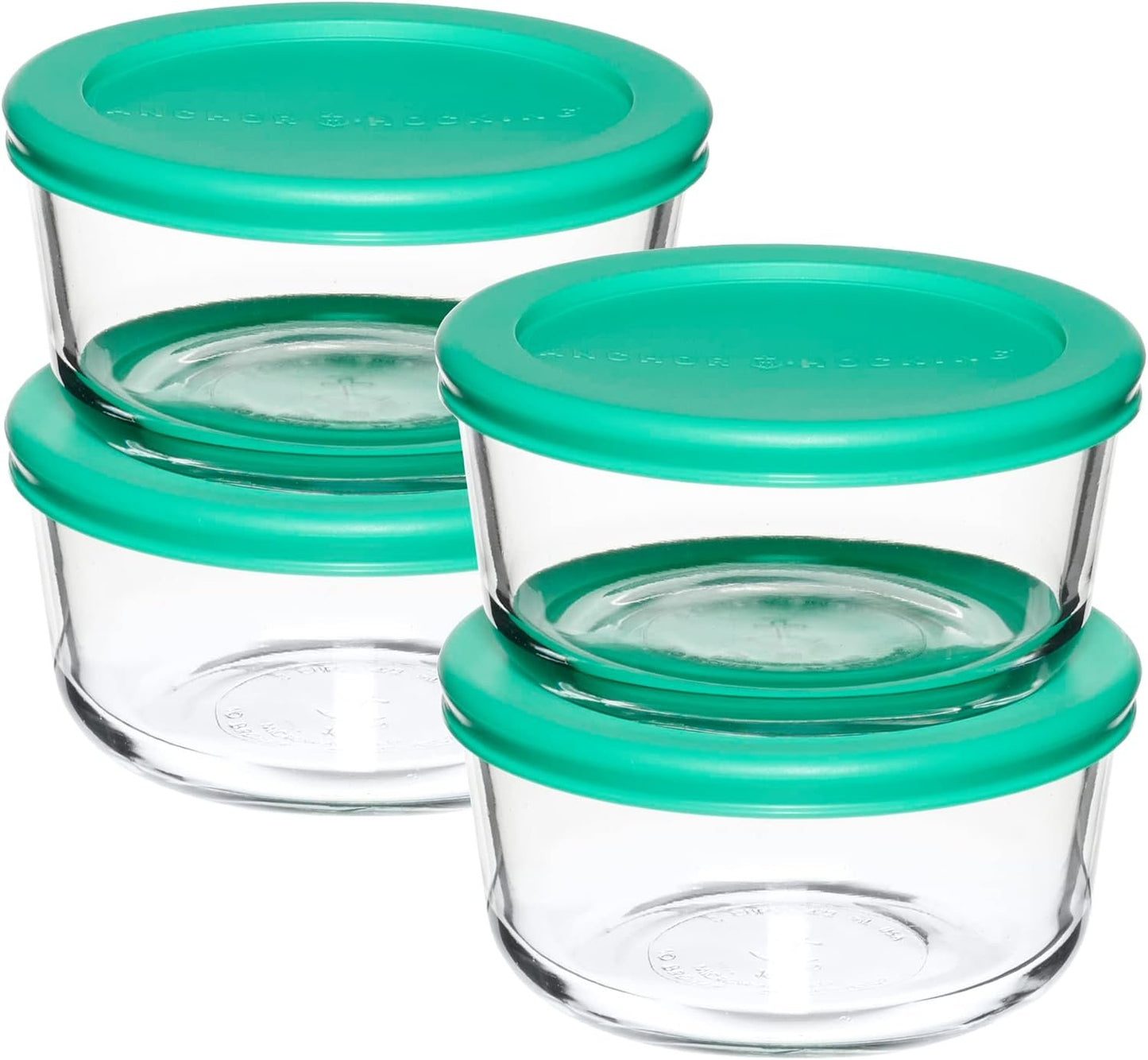 Anchor Hocking 8 Piece Glass Food Storage Containers 2-Cup Round with Mint Snugfit Lids (BPA free, oven, microwave, fridge, and freezer safe)