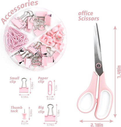 Pink Desk Accessories, UPIHO Rotating Pen Holder Set,Pink Office Supplies with Pink Stapler and Tape Dispenser Set, Gifts for Office Clerks,Student
