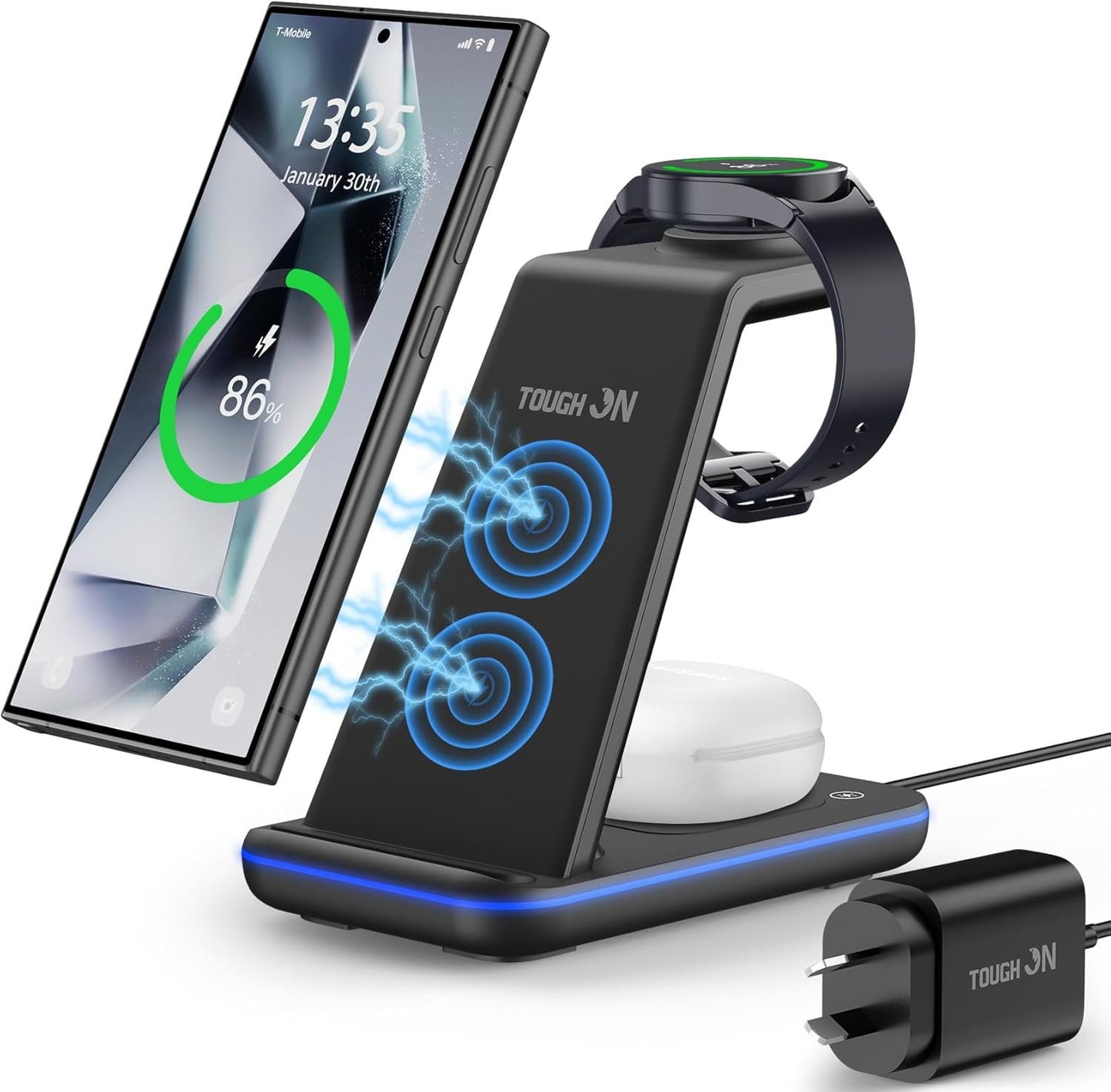 TOUGH ON Wireless Charger for Samsung, 3 in 1 Wireless Charging Station for Samsung Galaxy S25 S24 S23 S22 S20 Ultra Z Flip Fold 6/5/4/3 Galaxy Watch 7/6/5/4/3 Charging Station for Galaxy Buds