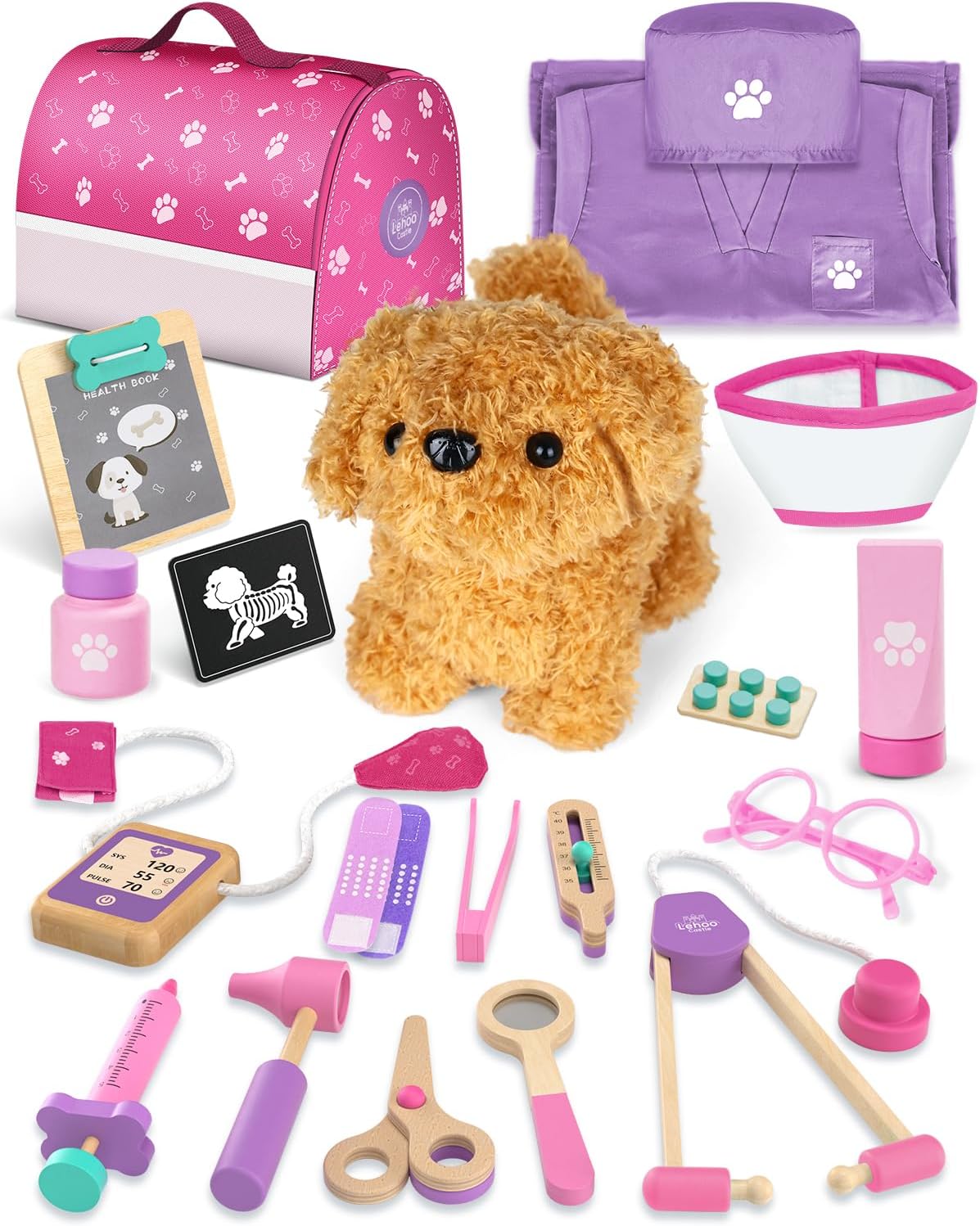 Lehoo Castle Kids Doctor Set, Pet Care Play Set, Vet Dog Pretend Play Doctor Kit Kids with Doctor Costume Doctor Bag Stethoscope, Role Play Set for 3 4 5 Year Boys Girls