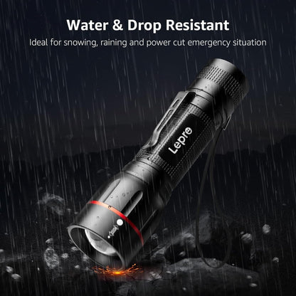 Lepro Tactical Flashlight, Led Flashlight Gifts for Men, 5 Lighting Modes Flashlights, Zoomable, Waterproof, Powered by 3 AAA Batteries, Rechargeable Flashlight for Camping Emergency 2Pack