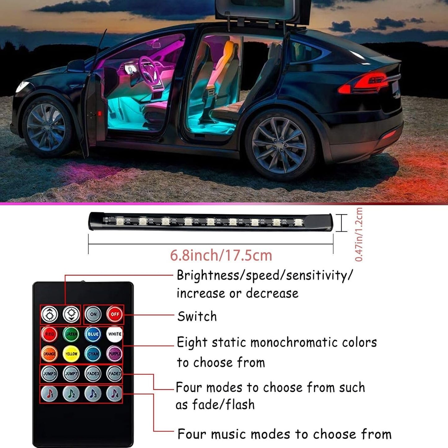 Car LED Lights, Car Accessories for Women,Smart Interior Lights with App Control, RGB Inside Car Lights with DIY Mode and Music Mode,with USB Port, Gifts for Men,12V