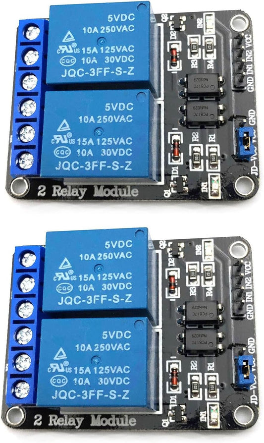 FainWan 2pcs 2 Channel Relay Module with Optocoupler 5V Active Low Level Amplifier Trigger JD-VCC Relay Power VCC Power