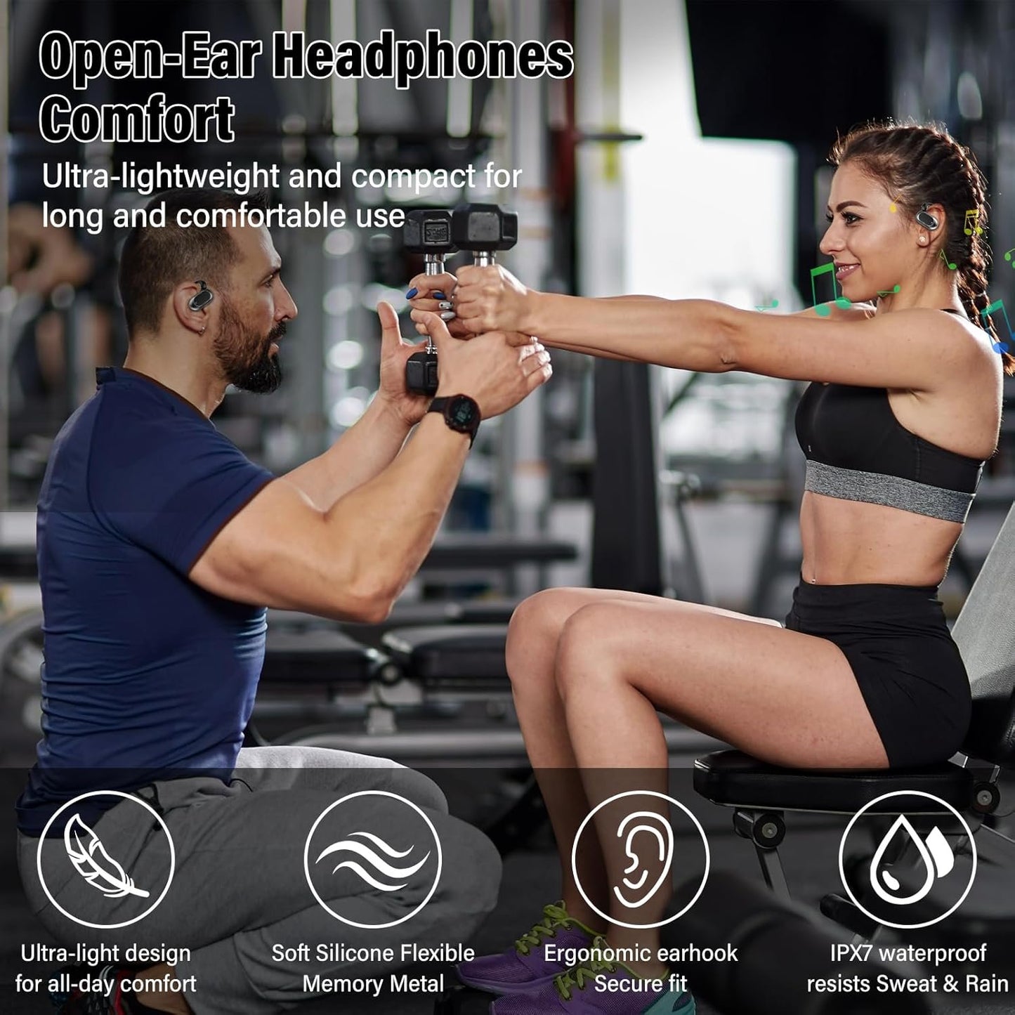 STECEi Open Ear Headphones, Bluetooth 5.4 Earphones 36H Playtime Air Conduction Headphones with Mic, Adjustable Earhook Earbuds with ENC Clear Calls/LED Display, IPX7 Waterproof Open Ear Earbuds Black
