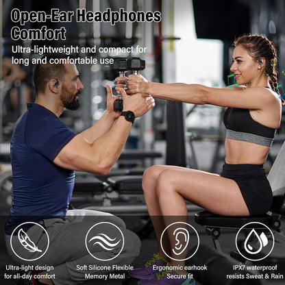 STECEi Open Ear Headphones, Bluetooth 5.4 Earphones 36H Playtime Air Conduction Headphones with Mic, Adjustable Earhook Earbuds with ENC Clear Calls/LED Display, IPX7 Waterproof Open Ear Earbuds Black