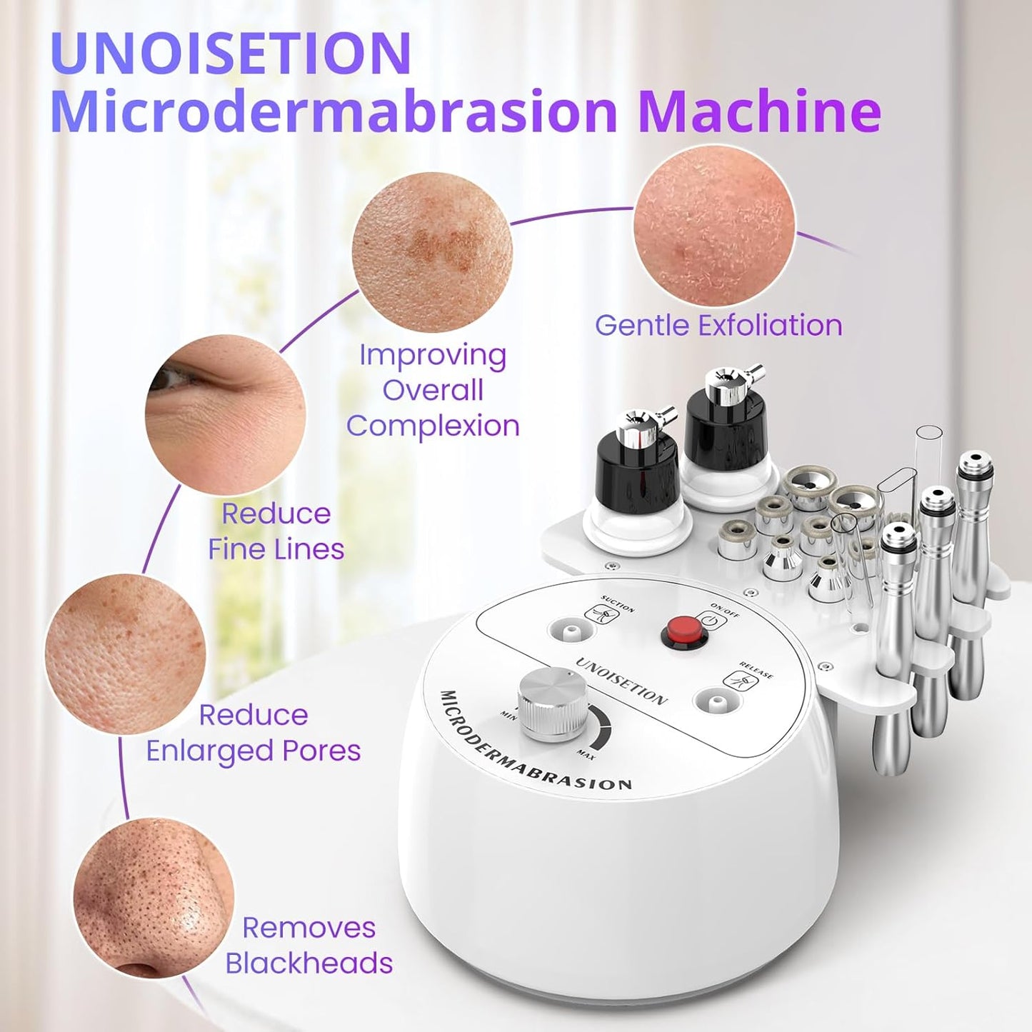 UNOISETION Diamond Microdermabrasion Machine Professional, 3 in 1 Dermabrasion Facial Peeling Skin Care Device for Salon Personal Home Use