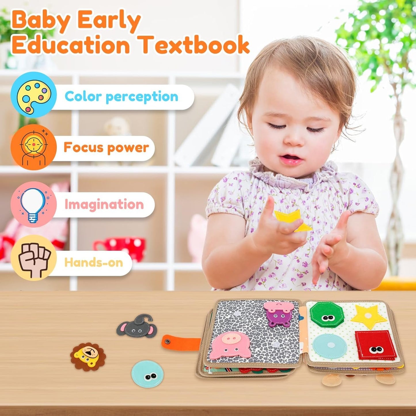 Quiet Book for Toddlers 1-3, Activity Book, Montessori Busy Board for Boys and Girls, Educational Sensory Learning Toys, Animals Sensory Books, Felt Toddler Travel Toys