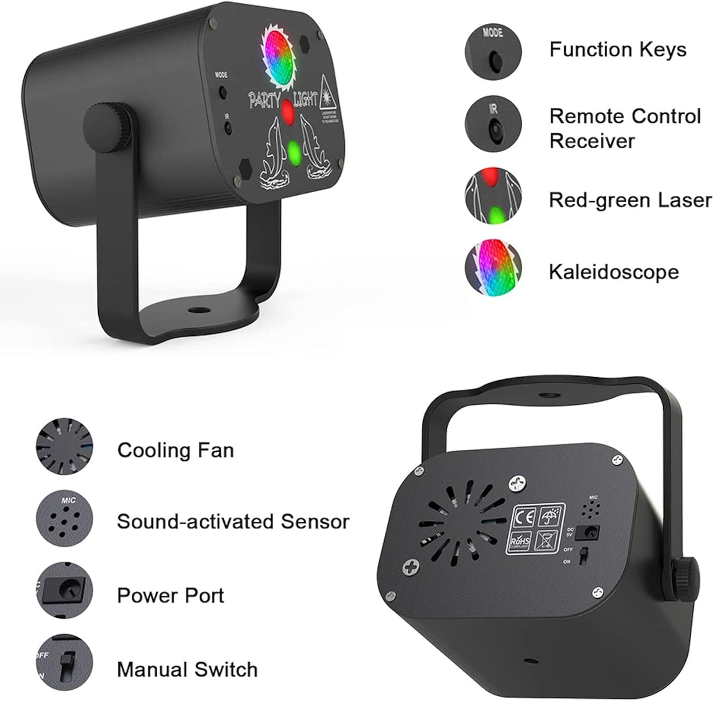 480 Patterns LED RGB Laser Projector Stage Lighting Disco Lights for Party, KTV, Club (USB Plug-in Model)