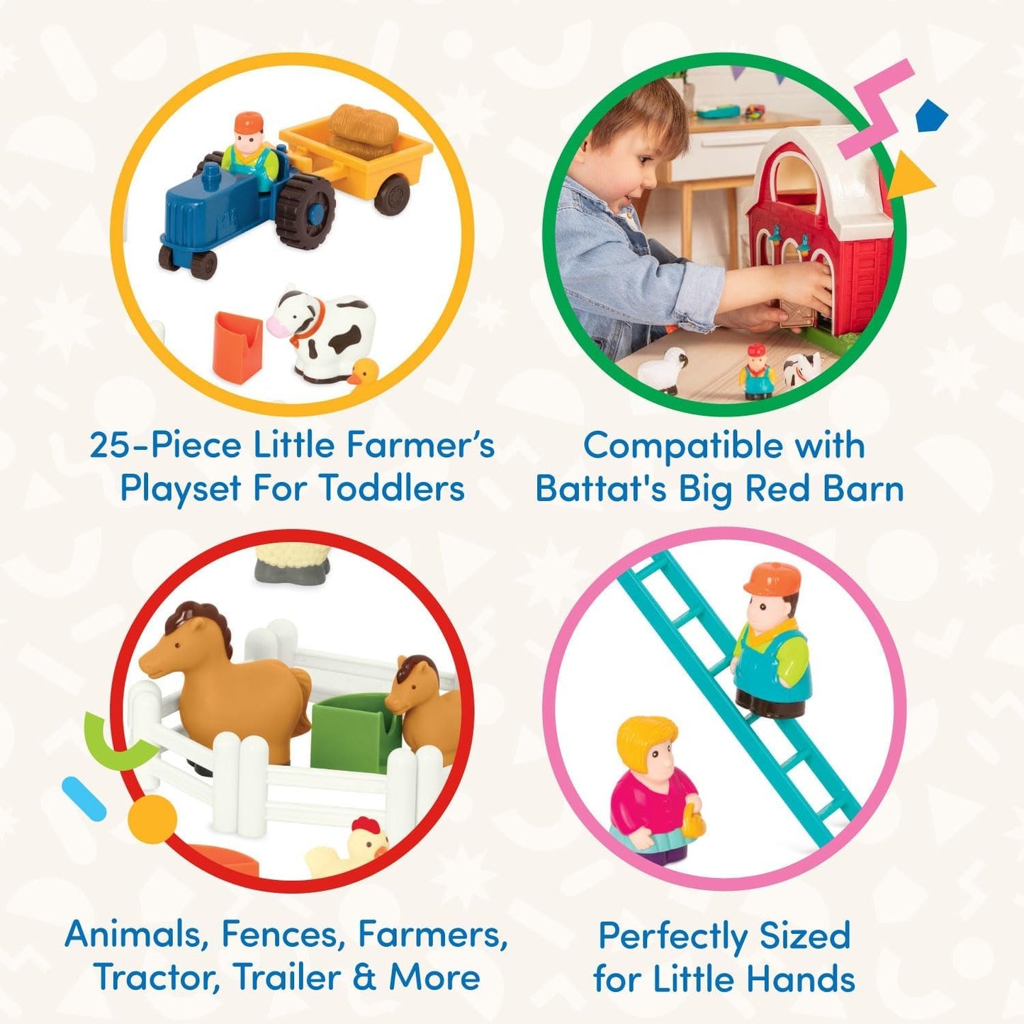 Battat Farm Animal Play Set - 25 Toy Farm Animals, Fences, Farmers, Tractor, Trailer & More for Toddlers 18 Months+ - Farm Playset