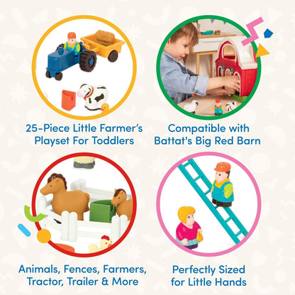 Battat Farm Animal Play Set - 25 Toy Farm Animals, Fences, Farmers, Tractor, Trailer & More for Toddlers 18 Months+ - Farm Playset