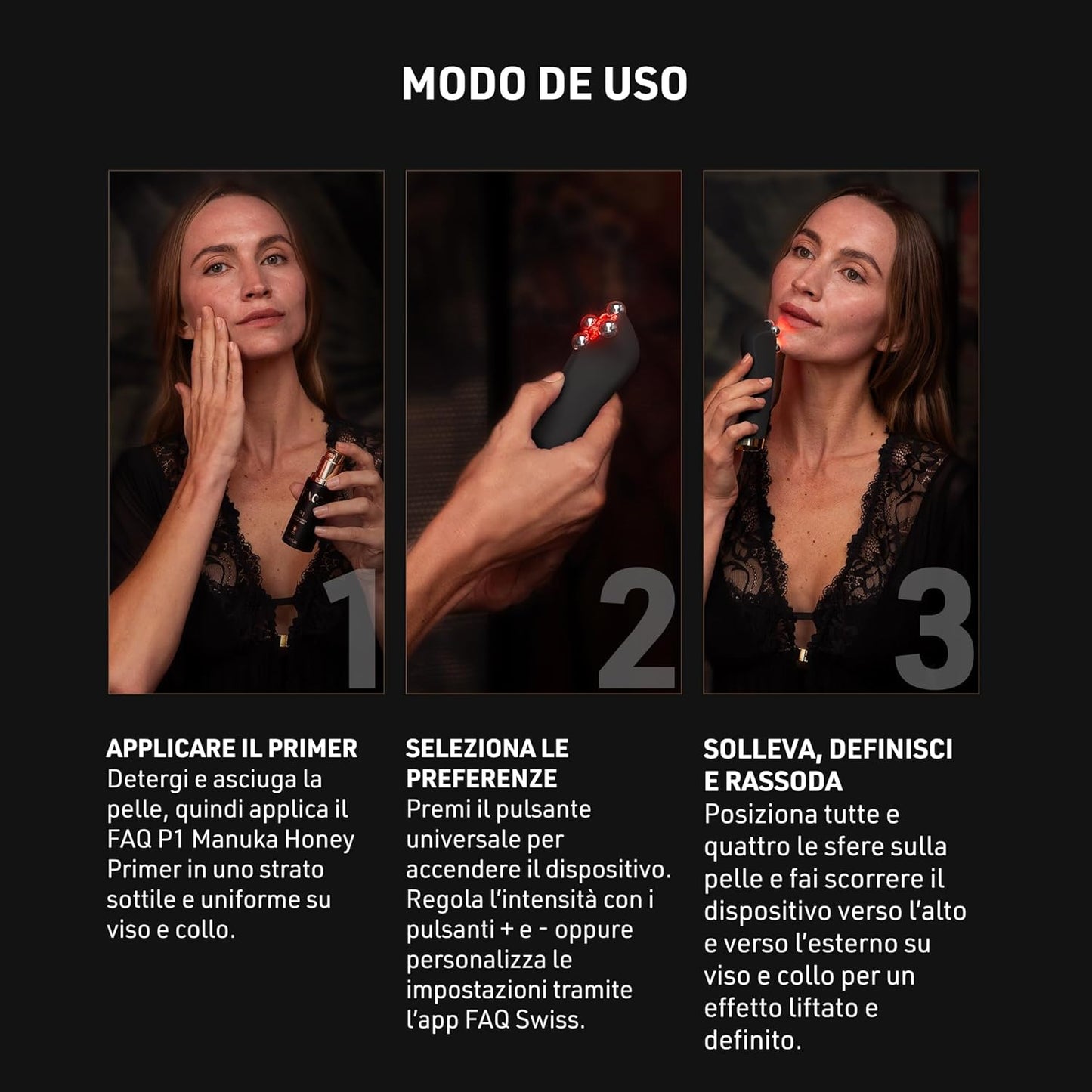 FAQ 402 Dual Microcurrent Face Lifting Device - Gua sha Inspired Facelift Massager with Red, Blue and Infrared LED for Firming and Contouring Face with Pulsed Light