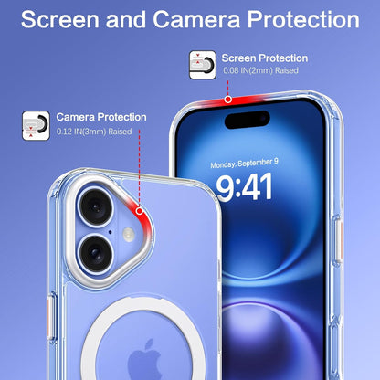 GUAGUA Magnetic for iPhone 16 Case with Kickstand, [Compatible with MagSafe] Phone Case Magnetic Anti-Slip Sturdy Stand Anti-Yellowing Matte Back Cover, Phone Case 6.1" with Ring Holder Clear