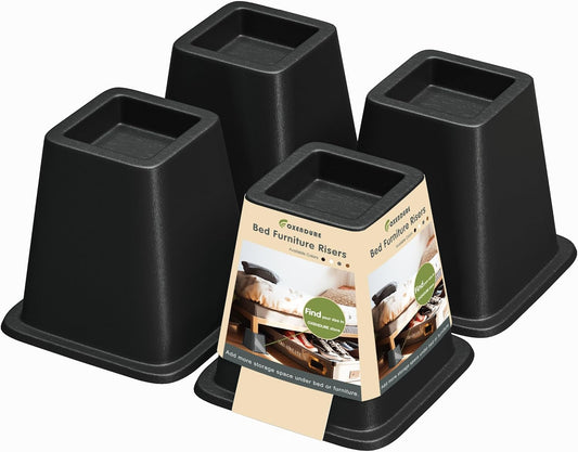 OXENDURE 6" Bed Furniture Riser - Versatile Bed and Furniture Risers - Heavy Duty - Supports 300lbs Each, Set of 4, Black