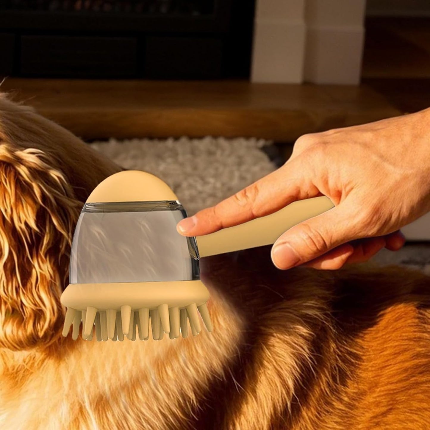 Dog Bath Brush, Non-Slip Shampoo Brush with Soap Dispenser, Ergonomic Pet Cleaning Tool Portable Compact Versatile Ideal for Bathing, Washing & Massage, 7.32x2.95x3.39 Inches