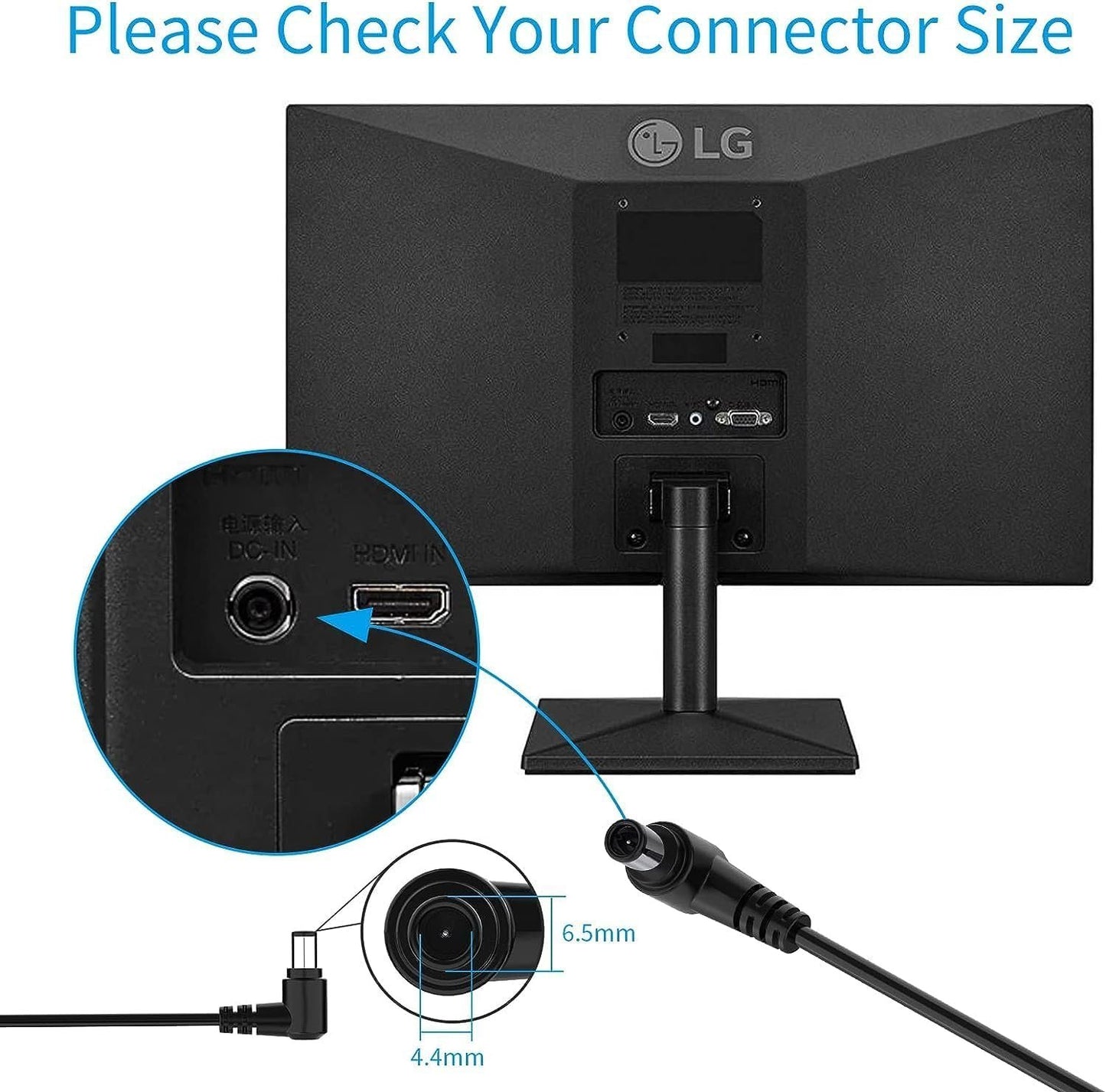 AC DC Adapter Electronics Charger for LG 19V Power Supply Cord 19" 20" 22" 23" 24" 27" LED LCD ADS-40FSG-19 24LJ4540 DA-48F19 DA-65G19 LCAP21C 24LB451B Monitor Widescreen Ultrawide HDTV HD TV Flatron