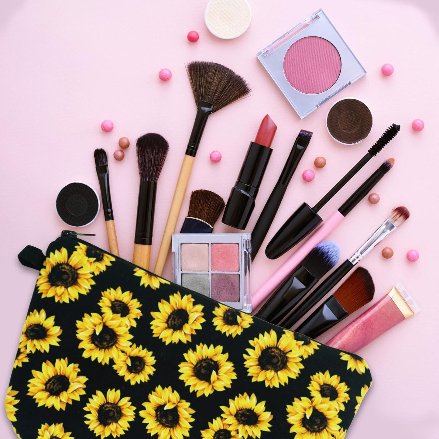 Cosmetic Bags for Women Small Sunflower Makeup Bag for Purse Travel Toiletry Bag Accessories Organizer Zipper Pouch Gift Idea, Sunflower