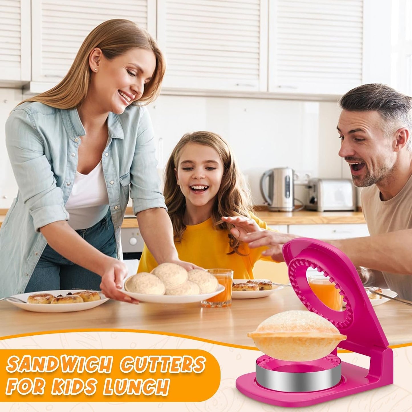 Metal Sandwich Cutter and Sealer Round Sandwich Cutters for Great Perfectly Sealed Sandwiches, Lunch Box Snacks & Party Food Prep (Pink)